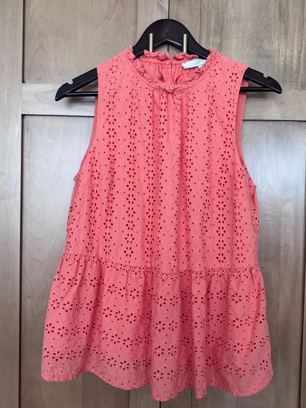 LOFT Coral Eyelet Sleeveless Peplum Tank